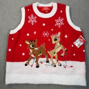 Rudolph The Red Nosed Reindeer Christmas Sweater Vest Women's XL Clarice Red New